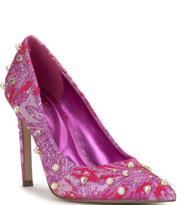 ジェシカシンプソン レディース シューズ ヒール トール Jessica Simpson Welica Studded Metallic Brocade Pearl Embellished Pumps Pink/Red レッド