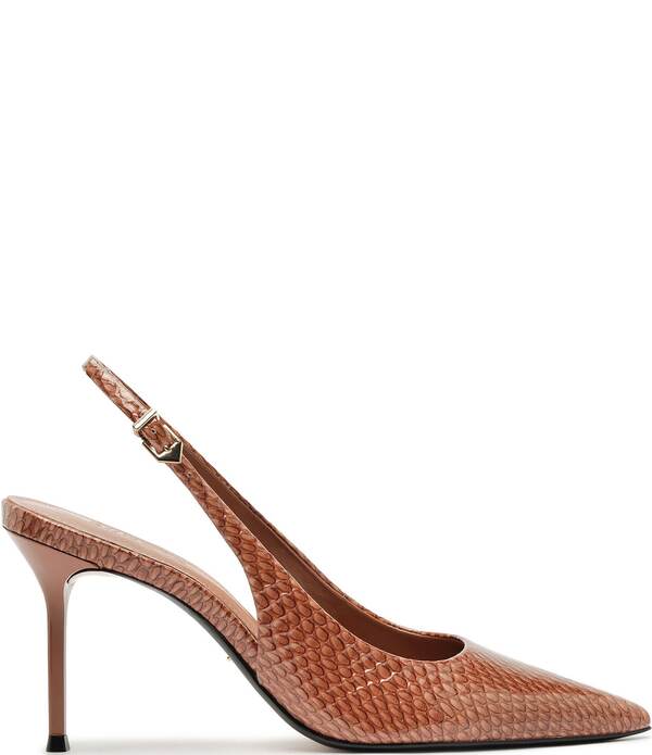 シュッツ レディース シューズ 踵 刷り上げる なめし革 Schutz Paola Snake Printed Leather Slingback Pointed Toe Dress Pumps Miele