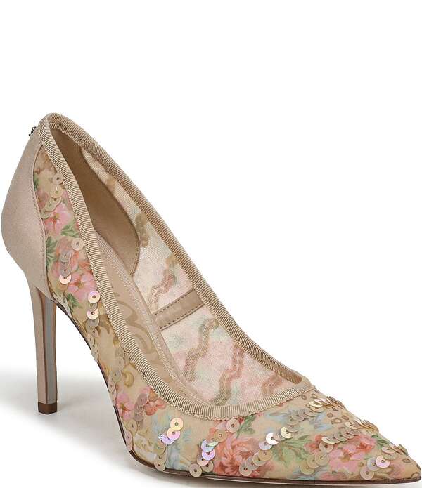サムエデルマン レディース シューズ 踵 御花柄 刷り上げる スパンコール 御花 Sam Edelman Hazel Floral Print Sequined Pointed Toe Stiletto Pumps Ecru Multi エクリュ