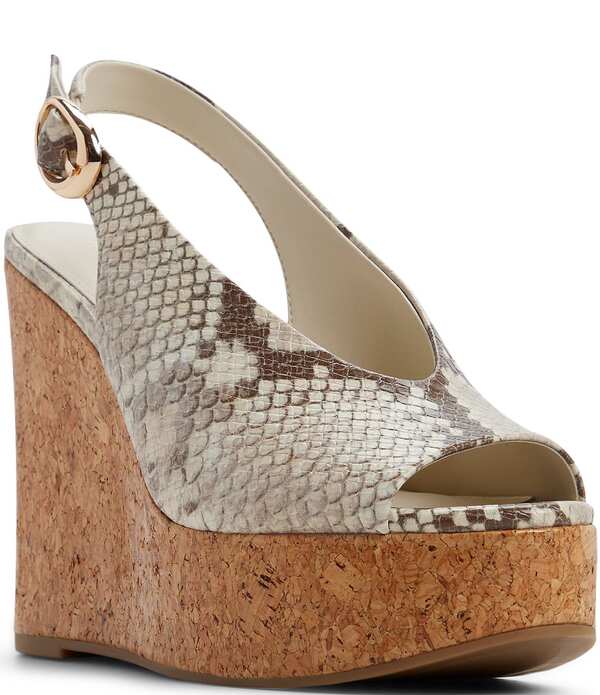 アルド レディース シューズ サンダル プラットフォーム ALDO Tatianah Snakembossed Slingback Platform Wedge Sandals Brown Multi ブラウン｜ReVida 店