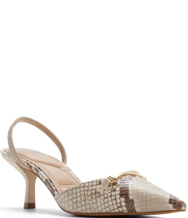 アルド レディース シューズ 踵 ALDO Lianya Snakembossed Hardware Detail Slingback Pointed Toe Pumps Brown Multi 赤銅色