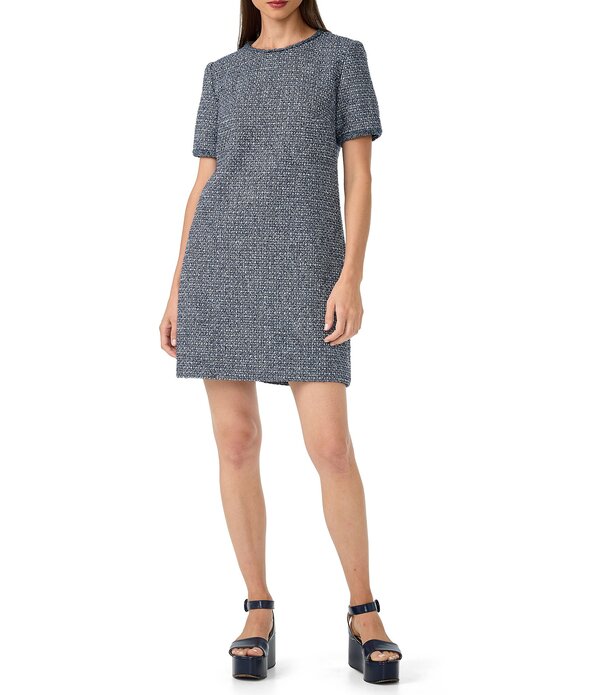 トリーナターク レディース トップス ワンピース ツイード Trina Turk Akara Tweed Round Neck Short Sleeve Shift Dress Multi マルチカラー｜ReVida 店