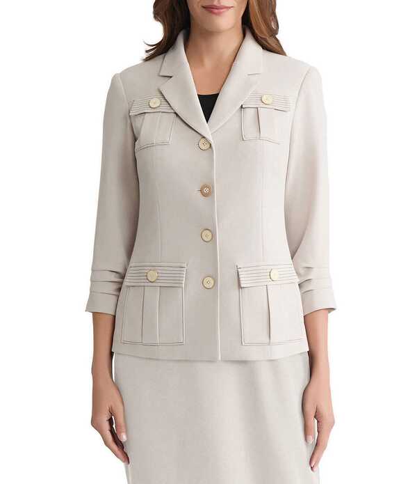 ミンウォン レディース アウター コート クレープ ジャケット Ming Wang Heritage Stretch Deco Crepe Notch Collar 3/4 Sleeve Jacket Limestone/Black ブラック