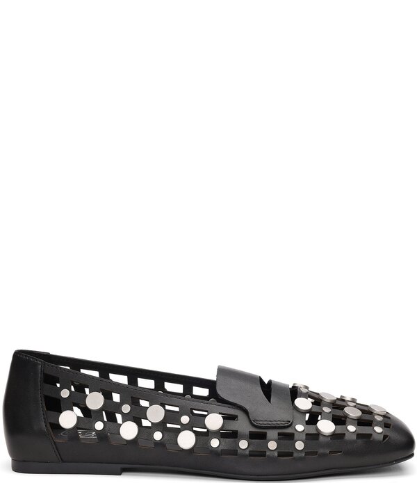 アッシュ レディース シューズ スリッポン・ローファー レザー ASH Bali Caged Leather Studded Penny Loafers Black ブラック