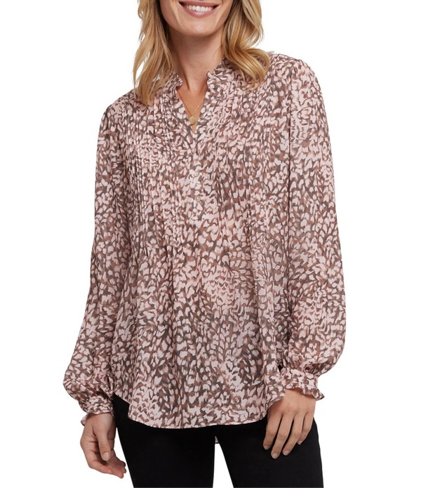 エヌワイディージェイ レディース トップス シャツ プリーツ プリント NYDJ Woven Printed Stand Collar Long Sleeve Pleated Frontunic De La Croix