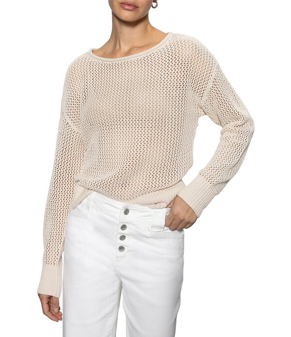 サンクチュアリー レディース アウター パーカー・スウェット クルーネック セーター コットン ニット Sanctuary Cotton Open Knit Crew Neck Long Sleeve Sweater Muslin