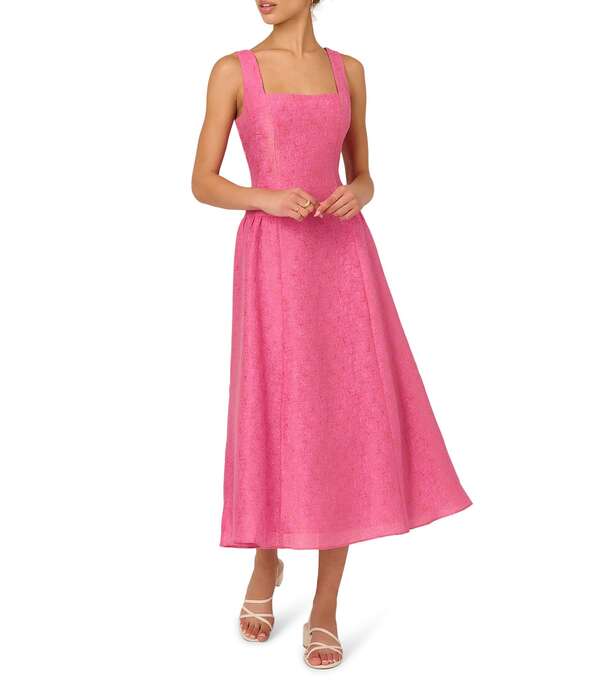 アドリアナ パペル レディース トップス ワンピース A ライン ミディ ノースリーブ Adrianna Papell Textured Jacquard Square Neck Sleeveless A-Line Midi Dress Geranium