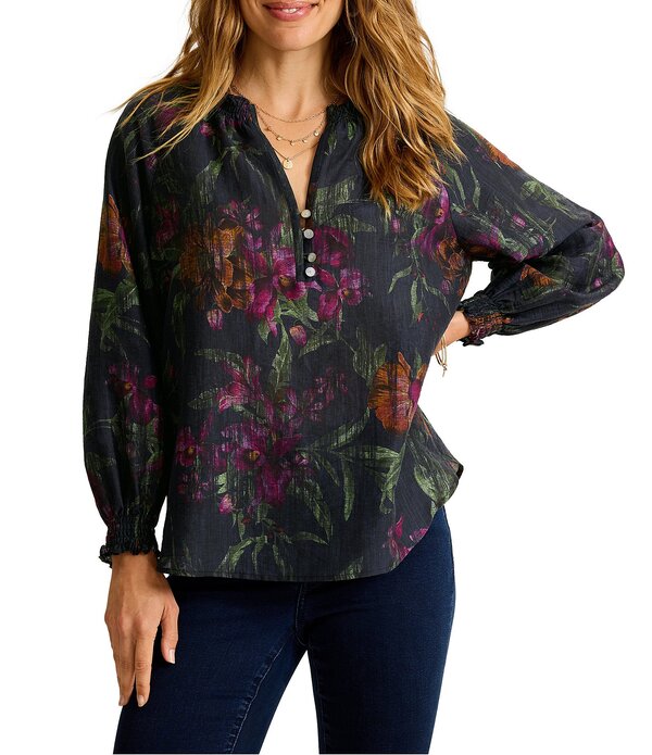 トッミーバハマ レディース トップス シャツ フリル Tommy Bahama Orchid Isle Ruffle Neckline Button Front Placket Long Sleeve Top Black ブラック