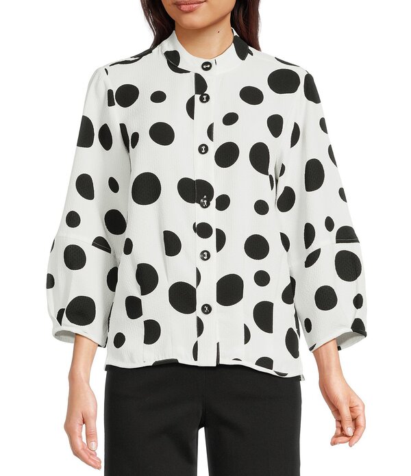 アリ マイルス レディース トップス シャツ プリント ブラウス Ali Miles All-Over Dot Print Banded Collar 3/4 Sleeve Hi-Low Hem Button Front Blouse Dot Multi マルチカラー