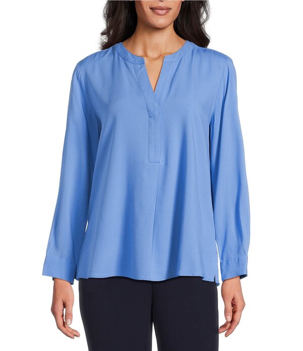 インベストメンツ レディース トップス シャツ ブラウス Investments Nora Long Sleeve Y-Neck Drapey Twill Blouse Marina Blue ブルー