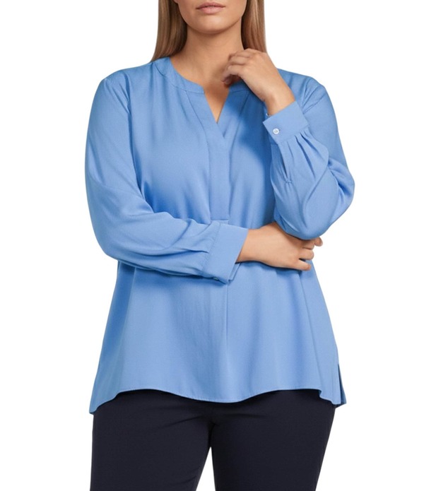 インベストメンツ レディース トップス シャツ プラスサイズ ブラウス Investments Plusize Nora Long Sleeve Y-Neck Drapey Twill Blouse Marina Blue ブルー 17,005円