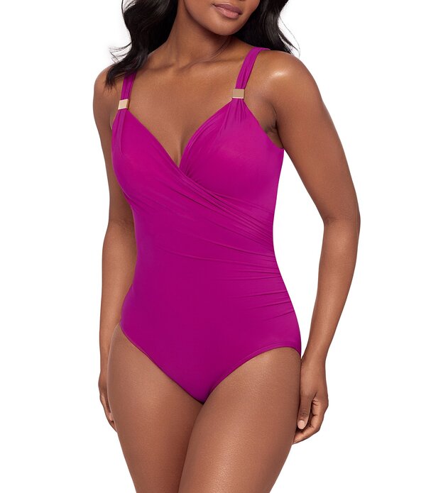 ミラクルスーツ レディース トップス ワンピース Miraclesuit Razzle Dazzle Siren Solid Gold Hardware DD-Cup Size Underwire Bra Surplice One Piece Swimsuit Framboise Pink ピンク