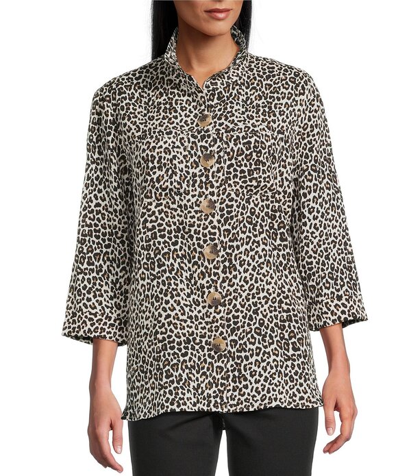 ジョン マーク レディース トップス シャツ アニマル柄 プリント John Mark Woven Animal Print Wire Collar 3/4 Sleeve Button-Front Camp Shirt Neutral Animal アニマル