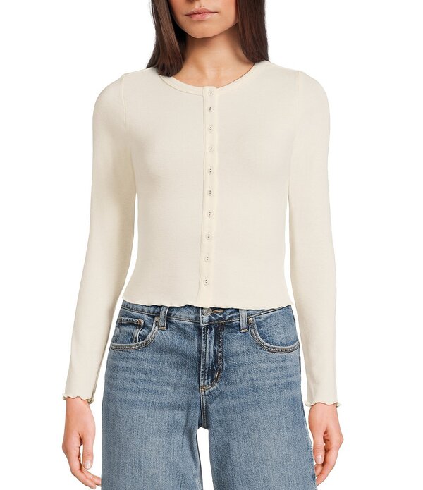 オールインフボール レディース アウター ニット・セーター カーディガン All in Favor Button Front Cardigan Butter Yellow イエロー