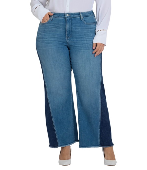 エヌワイディージェイ レディース ボトムス デニムパンツ ワイドレッグ プラスサイズ ジーンズ NYDJ Plusize Teresa LiftuckR Technology Stretch Denim Side Panel Wide Leg Jeans Avenue Blue ブルー|ReVida 店