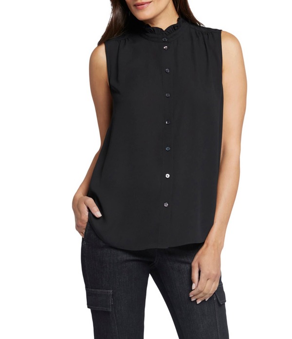 エヌワイディージェイ レディース トップス シャツ モックネック フリル ノースリーブラウス NYDJ Woven Mock Neck Ruffle Sleeveless Blouse Black ブラック 19,485円