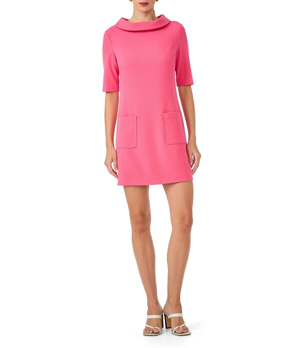 トリーナターク レディース トップス ワンピース クレープ ニット Trina Turk Maleko Crepe Knit Folded Boat Neck Elbow Sleeve Shift Dress Rio Rose