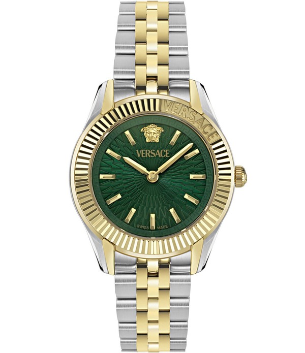ヴェルサーチ レディース アクセサリー 腕時計 プチ Tシャツ Versace Women's Greca Time Petite Quartz Analog Two Tone Stainlessteel Bracelet Watch Green グリーン