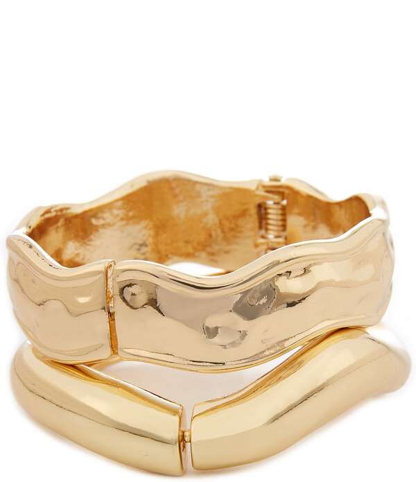 ナターシャ アクセサリー レディース ブレスレット・バングル・アンクレット Natashaccessories Textured Cuff Bracelet Set Gold ゴールド|ReVida 店
