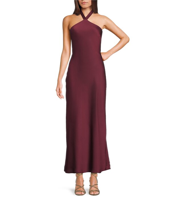 ビーダーリン レディース トップス ワンピース サテン ホルター B. Darlin Satin Halter Neck Tie Back Long Dress Wine ワイン