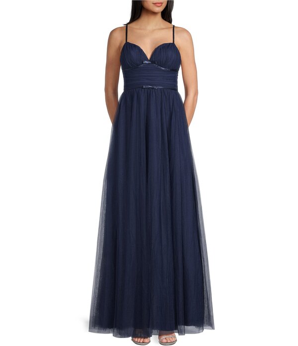 シティヴァイブ レディース トップス ワンピース チュール City Vibe Shirred Tulle Plunge Neck Bow Front Ballgownavy ネイビー