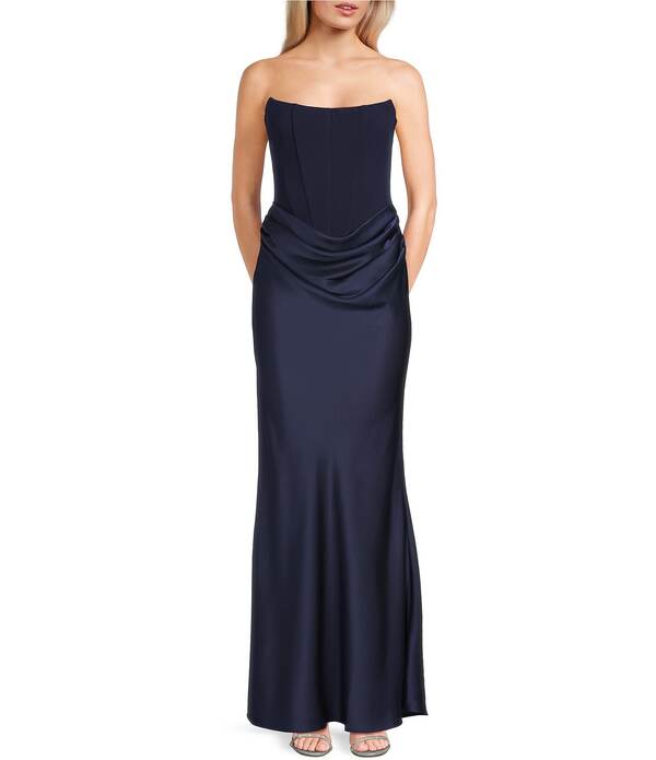 ルルズ レディース トップス ワンピーストラップレス マキシ Lulus Tarni Straplessquare Neck Maxi Dress Navy ネイビー
