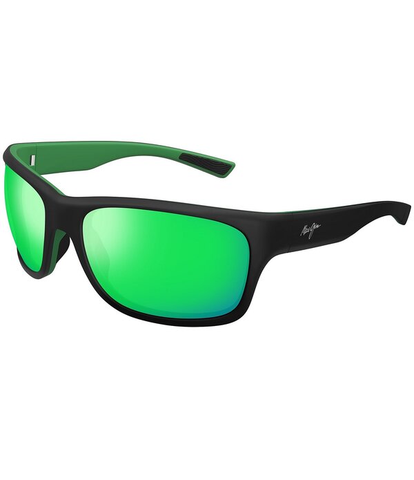 マウイ体育館 レディース 付属品 サングラス・アイウェア つけ加える大きさ Maui Jimen\u0027s Ano Nui Polarized Plus 2 63粍 Rectangle Wrap Sunglasses Black White/Green 白いこと