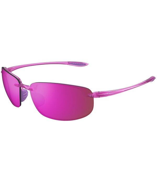 マウイジム レディース アクセサリー サングラス・アイウェア プラスサイズ Maui Jim Unisex Hookipa Polarized Plus 2 64mm Rectangle Wrap Sunglasses Transparent Cyclamen Pink ピンク