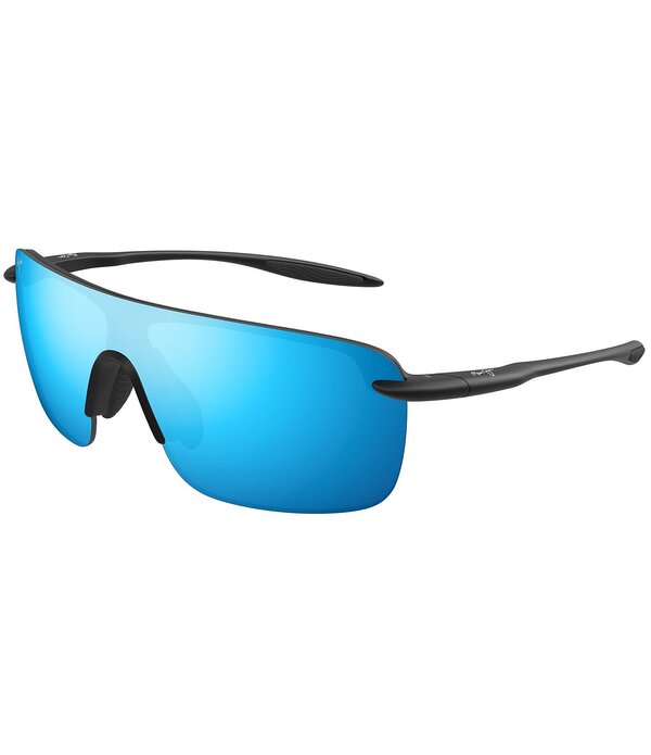 マウイ体育館 レディース 添え物 サングラス・アイウェア 足し加える大いさ Maui Jim Unisex Palulu Polarized Plus 2 99粍 Shield Sunglasses Matte Black Blue 黒いこと