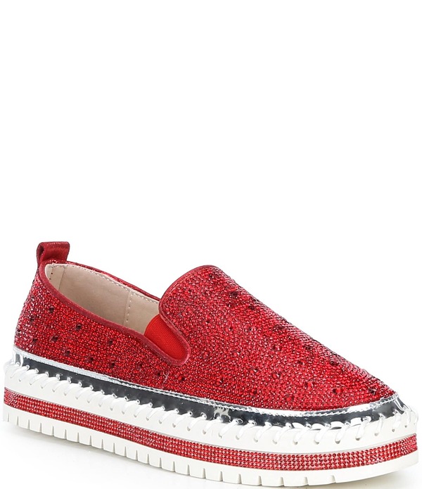 アザレア 一 レディース ボトムス 心地好いズボン下 プラットホーム スニーカー Azalea Wang Brittany Rhinestone Platform Slip On Sneakers Red 赤いこと レディースファッション-ボトムス