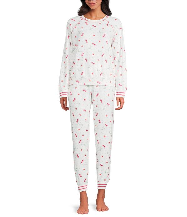 ピージェイサルベージ レディース アンダーウェア ナイトウェア クルーネック プリント ニット PJ Salvage Long Sleeve Crew Neck Cherry Print Long Peachy Knit Valentine's Day Pajama Set Ivory アイボリー