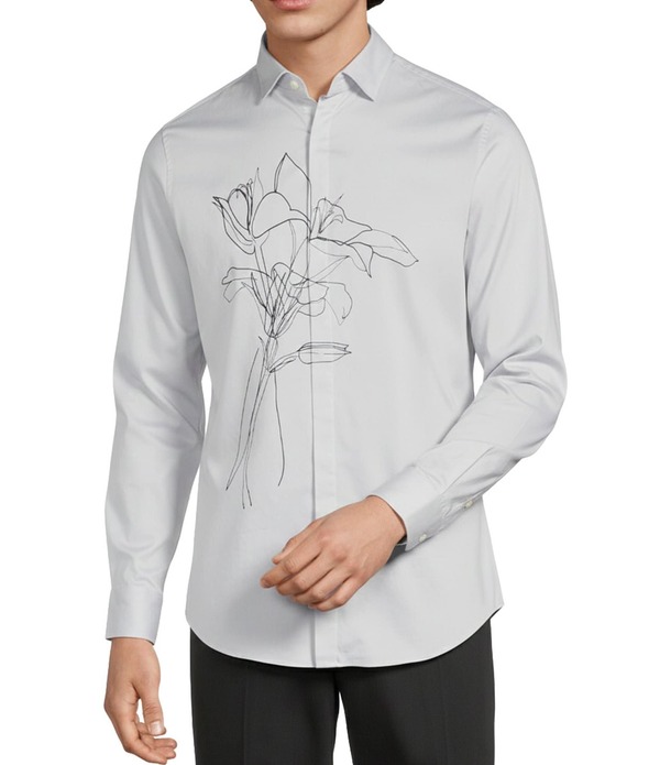 ムラノ メンズ トップス シャツ スリムフィット フラワー柄 フラワー Murano The Holiday Edit Collection Slim Fit Floral Applique Long Sleeve Woven Shirt Lilac Hint ライラック