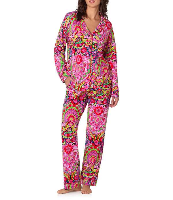 ベッドヘッド レディース アンダーウェア ナイトウェア フラワー柄 プリント ニット ジャージー フラワー BedHead x Trina Turk Floral Print Long Sleeve Notch Collar Jersey Knit Long Pajama Set Las Flores
