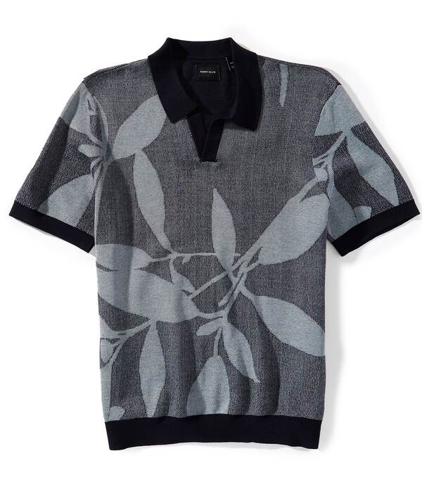 ペリーエリス メンズ トップス プルオーバー 御花柄 御花 Perry Ellis Floral Johnny Collar Short Sleeve Polo Shirt Dark Sapphire サファイア