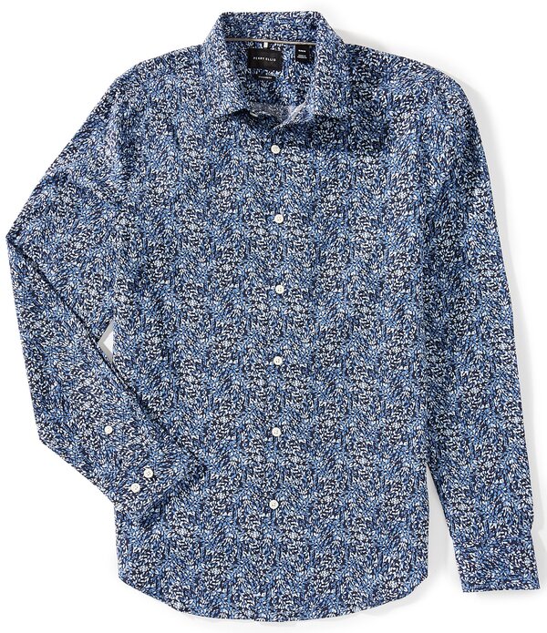 ペリーエリス メンズ トップス プルオーバー 御花柄 御花 Perry Ellismall Floral Stretch Poplin Long Sleeve Woven Shirt Dark Sapphire サファイア