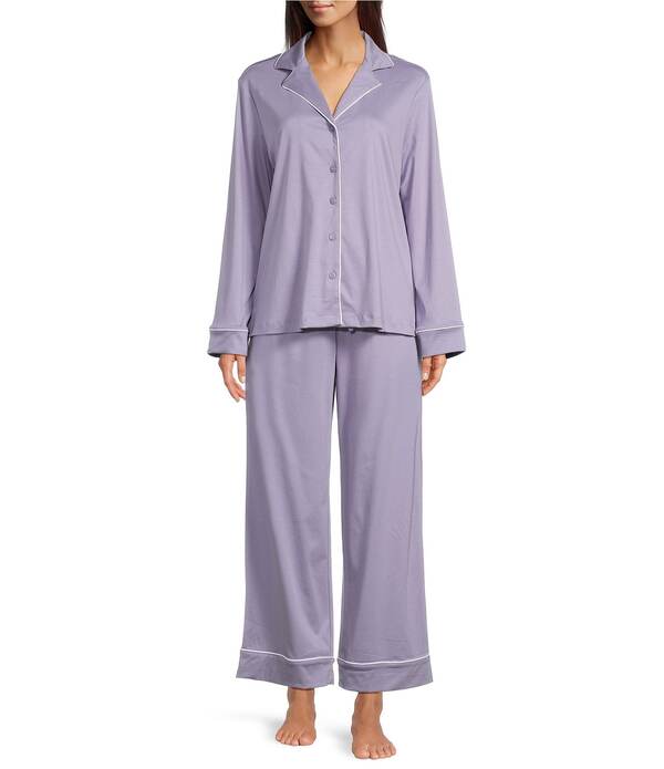 ノッティビアンチェ レディース アンダーウェア ナイトウェア ニット Nottibianche Solid Long Sleeve Notch Collar Button Front Long Knit Pajama Set Dusk