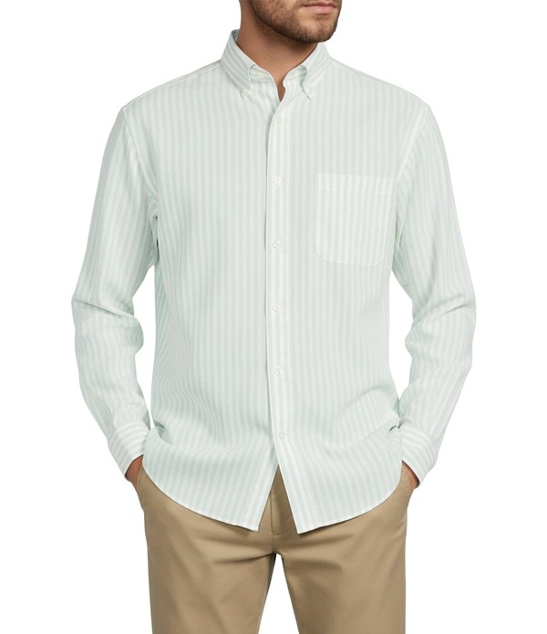 ラウンドトゥリーアンドヨーク メンズ トップス プルオーバー 刷り上げる リネン Gold Label Roundtree \u0026 Yorke Non-Iron Small Stripe Print Linen Sport Shirt Green 緑であること
