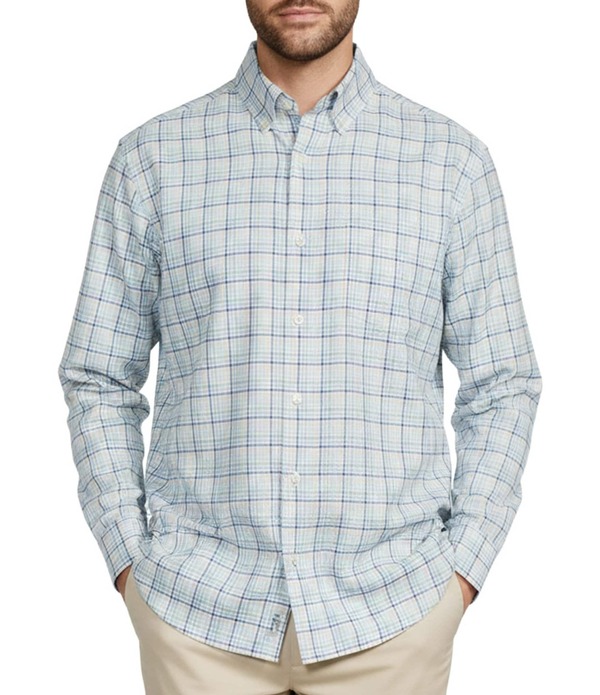 ラウンドトゥリーアンドヨーク メンズ トップス シャツ Roundtree & Yorke Small Plaid Pattern Twill Sport Shirt White ホワイト｜ReVida 店