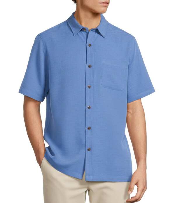 ラウンドトゥリーアンドヨーク メンズ トップス シャツ Roundtree & Yorke Short Sleeve Solid Polynosic Slub Sport Shirt Blue ブルー｜ReVida 店 11,150円