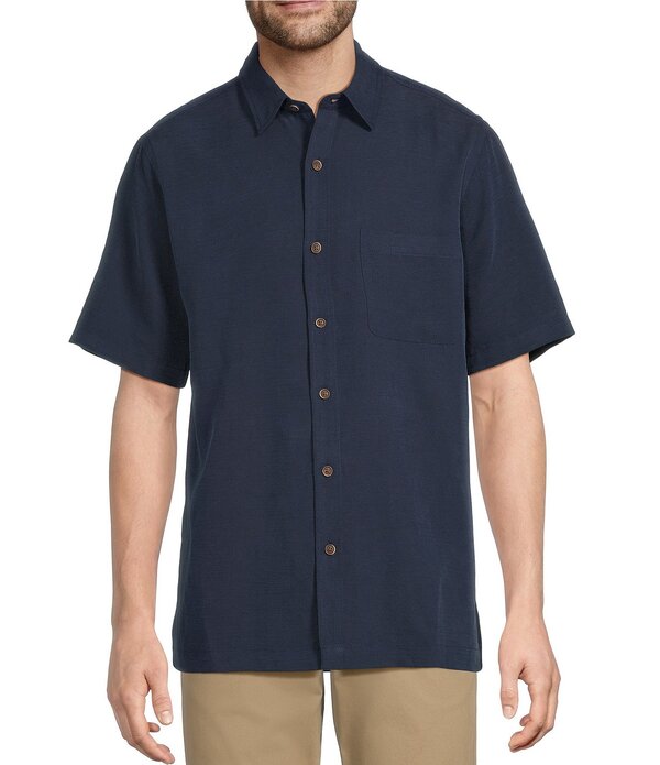 ラウンドトゥリーアンドヨーク メンズ トップス シャツ Roundtree & Yorke Short Sleeve Solid Polynosic Slub Sport Shirt Dark Navy ネイビー｜ReVida 店