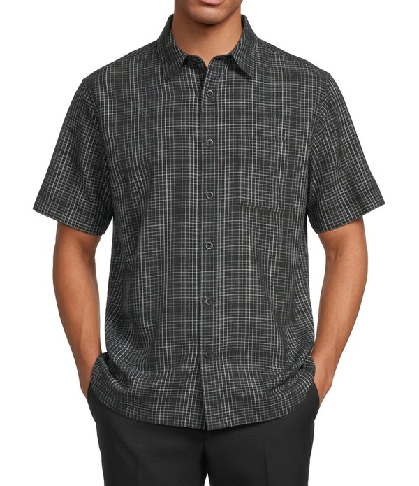 ラウンドトゥリーアンドヨーク メンズ トップス シャツ Roundtree & Yorke Short Sleeve Jacquard Plaid Polynosic Woven Shirt Black ブラック|ReVida 店