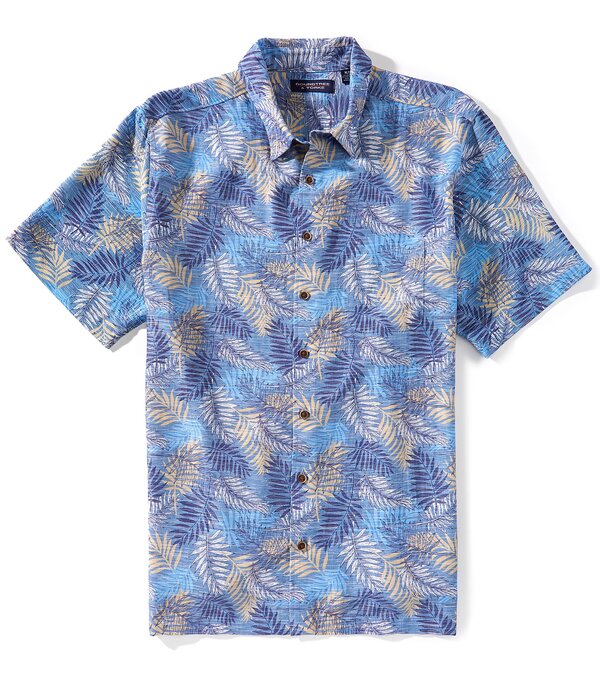 ラウンドトゥリーアンドヨーク メンズ トップス シャツ プリント Roundtree & Yorke Short Sleeve Leaf Print Polynosic Woven Shirt Medium Blue ブルー｜ReVida 店