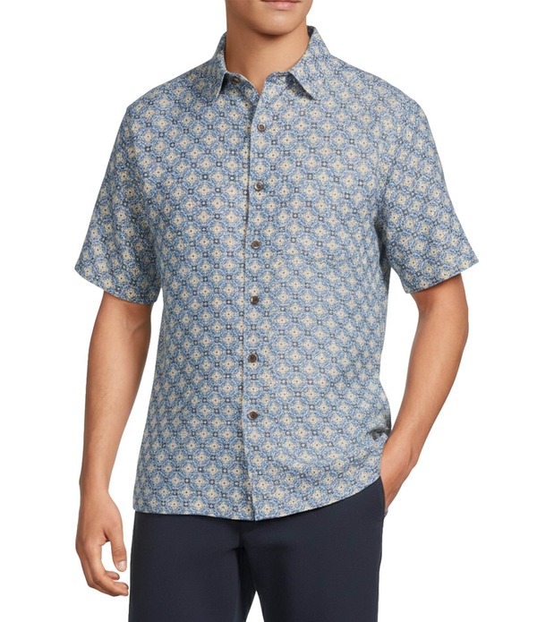 ラウンドトゥリーアンドヨーク メンズ トップス シャツ プリント Roundtree & Yorke Short Sleeve Tile Geo Print Polynosic Sport Shirt Blue ブルー｜ReVida 店 10,860円
