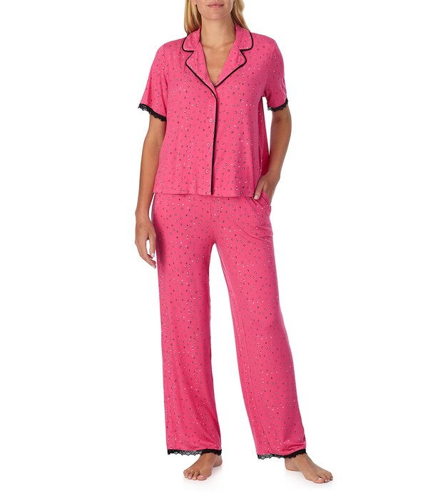 サンクチュアリー レディース アンダーウェア ナイトウェア プリント ニット Sanctuary Heart Print Short Sleeve Notch Collar Knit Long Pajama Set Pink Heart ピンク
