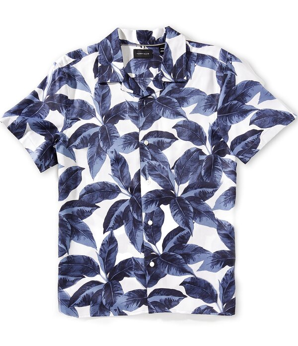 ペリーエリス メンズ トップス プルオーバー プッディングトール 繻子 Perry Ellis Big \u0026 Tall Tropical Print Satin Short Sleeve Woven Camp Shirt Dark Sapphire サファイア