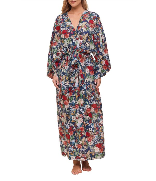 パピネール レディース アンダーウェア ナイトウェア フラワー柄 プリント コットン マキシ フラワー Papinelle Holly Woven Cotton Voile Long Sleeeve Floral Print Lightweight Maxi Robe Navy ネイビー
