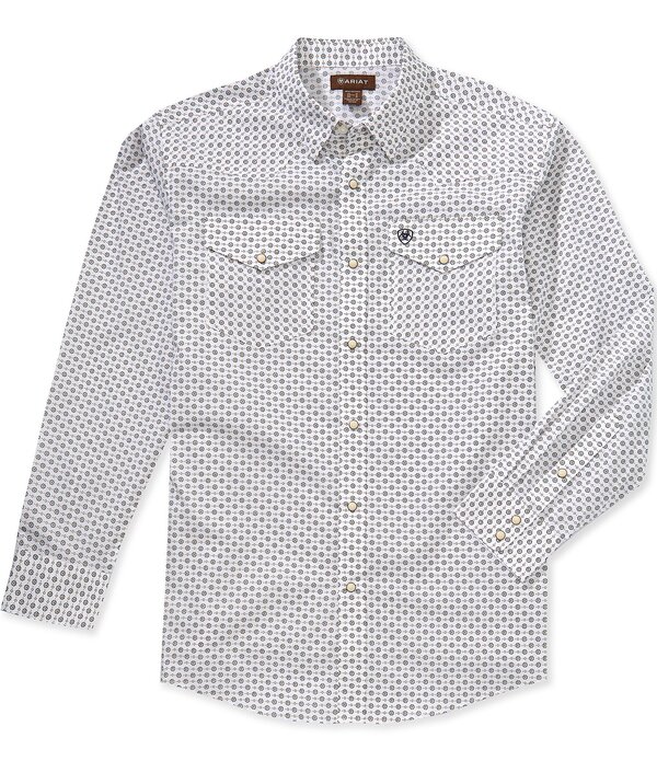 アリアト メンズ トップス シャツ プリント Ariat Fenn Classic Fit Printed Long Sleeve Woven Shirt White ホワイト