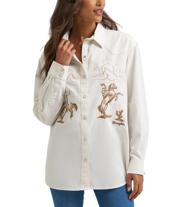 ラングラー レディース トップス シャツ WranglerR Cowboy Character Design Woven Boyfriend Shirt Cream クリーム