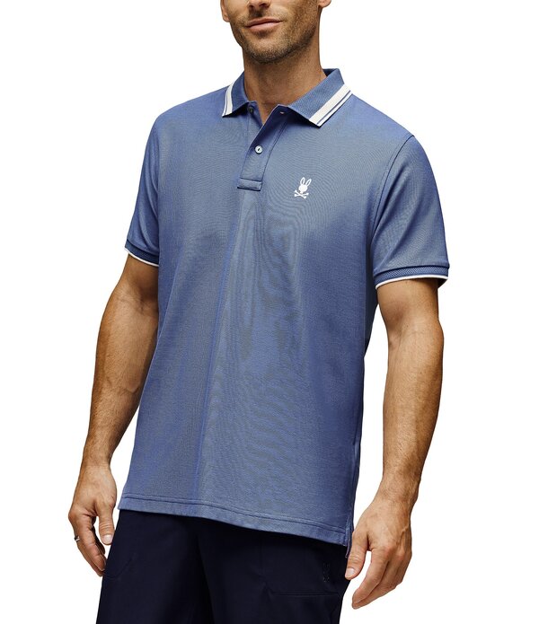 サイコバニー メンズ トップス シャツ Psycho Bunny Textured Collar Pique Polo Shirt Gray Blue グレー