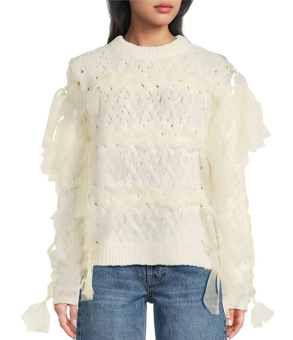 トップショップ レディース アウター ニット・セーター TOPSHOP Knitted Ribbon Long Sleeve Sweater Ivory アイボリー